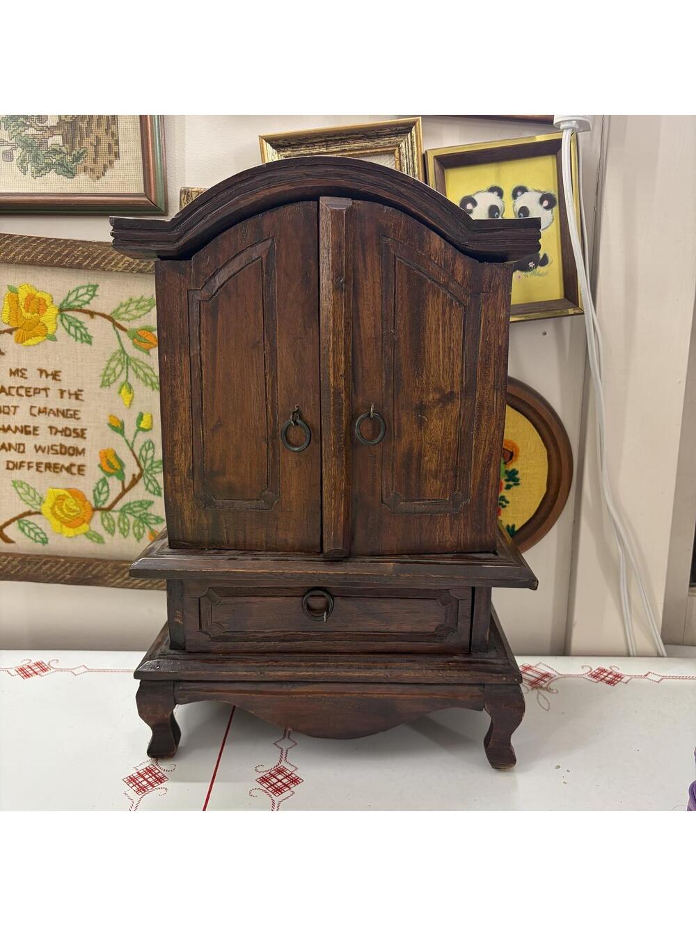 Wooden hand made jewelry box vintage or possibly antique
